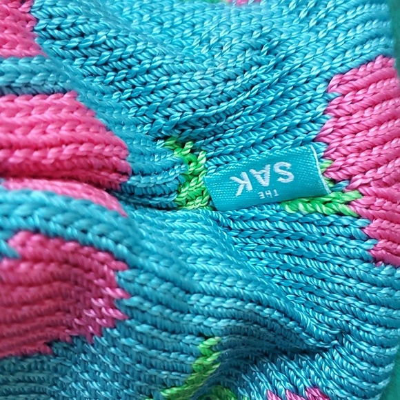 The Sak Teal and Pink Cherry Crochet Handbag Purse w/ Sequin Detail ~Y2K~ - Picture 4 of 14